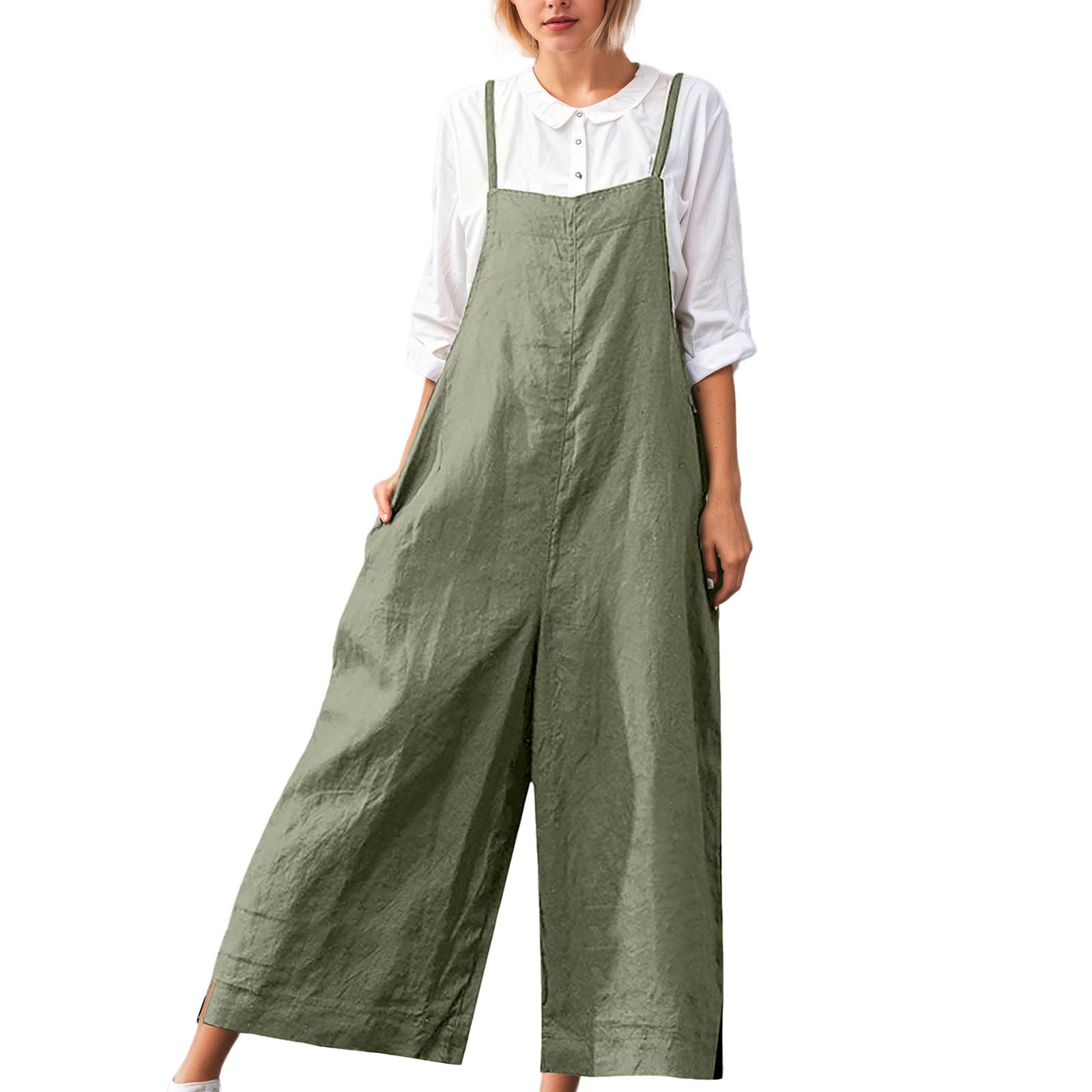 thumbnail image 1 of Pantalones con peto oversize para mujer, pantalones con peto, monos, jumpsuit, rompers: diseño con tirantes de verano, poliéster y spandex, colores lisos, tallas S-XXL, ropa para fiestas/playa., 1 of 2